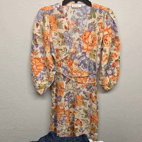Kivari Dresses & Skirts - Kivari Long Sleeve Floral Dress - Orange and Purple